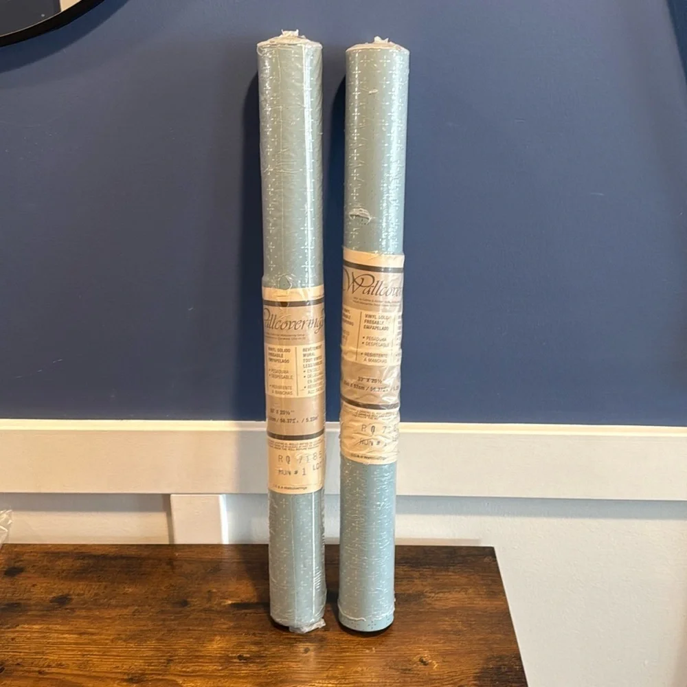 Vintage blue wall covering silver accents RQ 7185 Run #1 Lot 3 size 33 x 20.5”